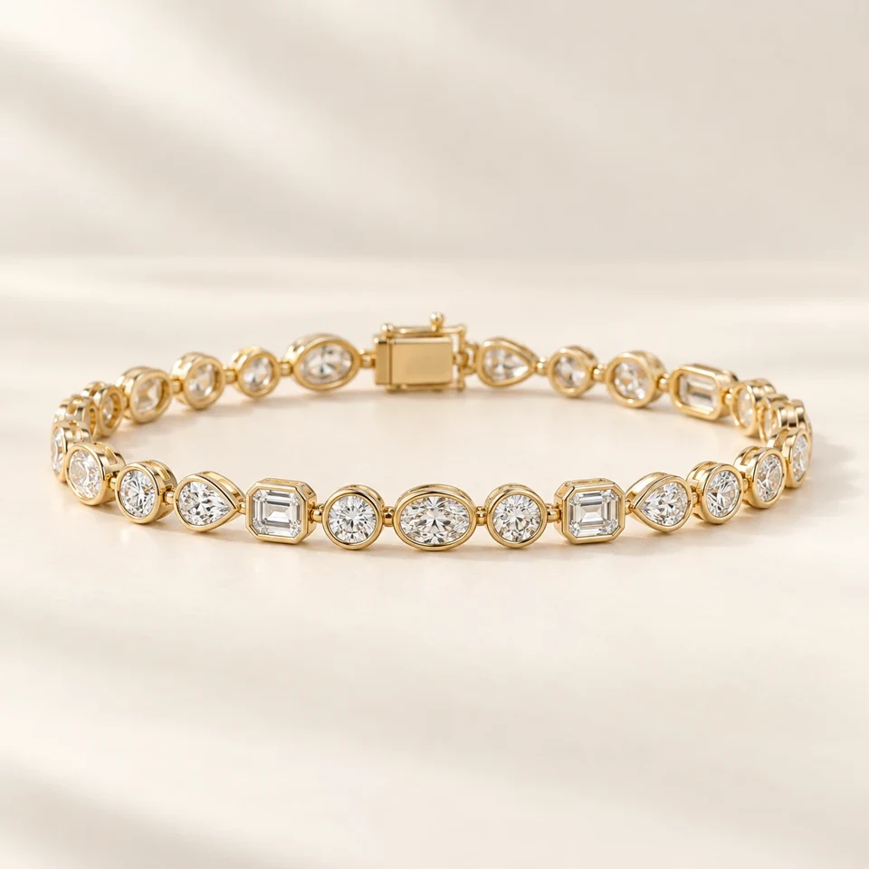 Multi-Shape Bezel Tennis Bracelet — Lab-Grown Diamond design in a yellow-gold setting