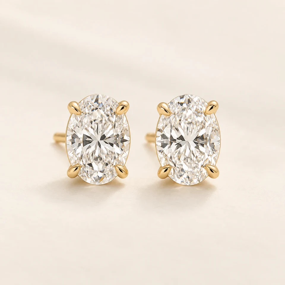 Oval Stud Earrings — Lab-Grown Diamond design in a yellow-gold setting