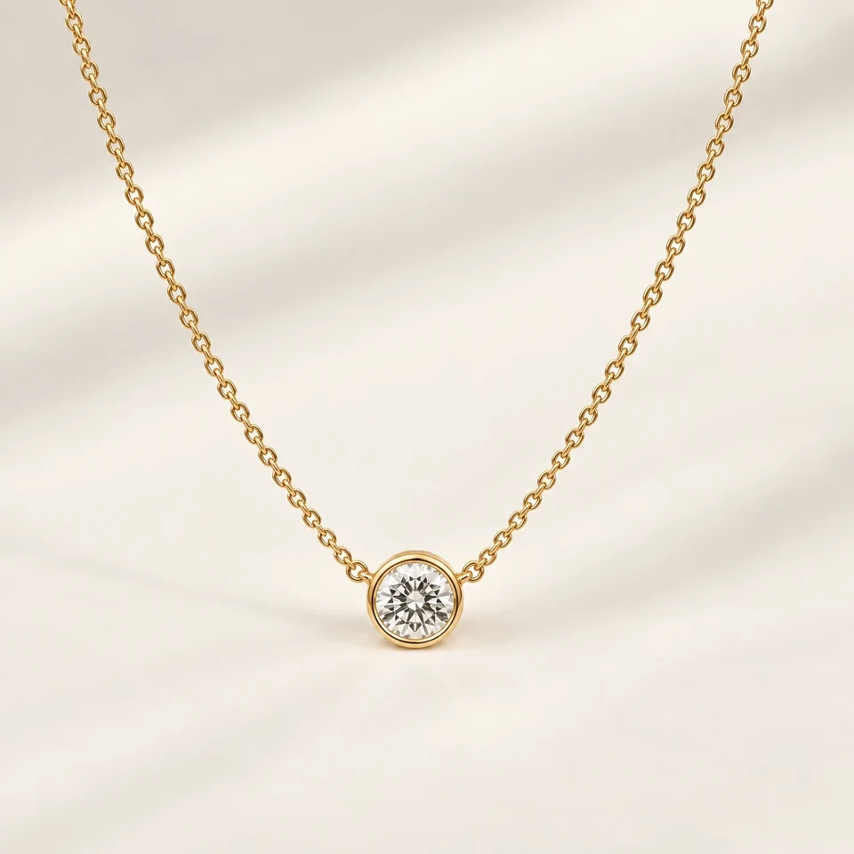 Bezel Solitaire Necklace — Lab-Grown Diamond design in a yellow-gold setting