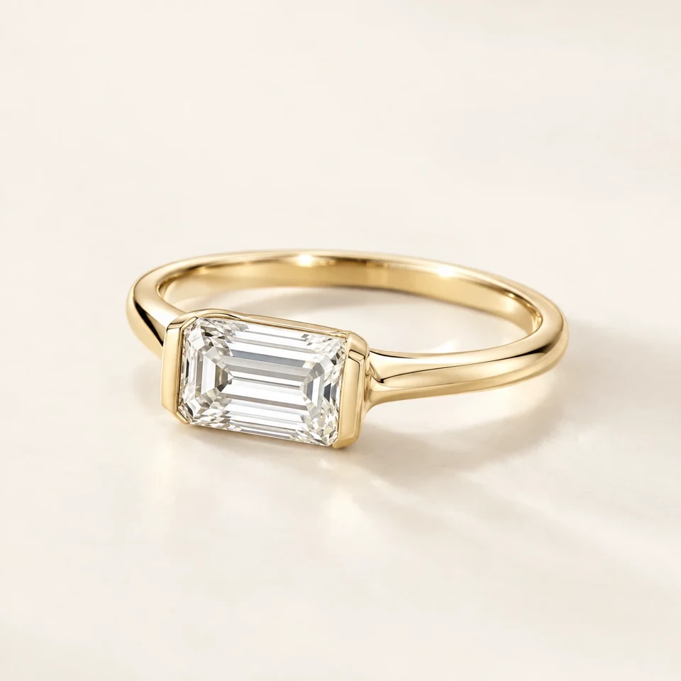 Emerald East-West Bezel — Lab-Grown Diamond design in a yellow-gold setting