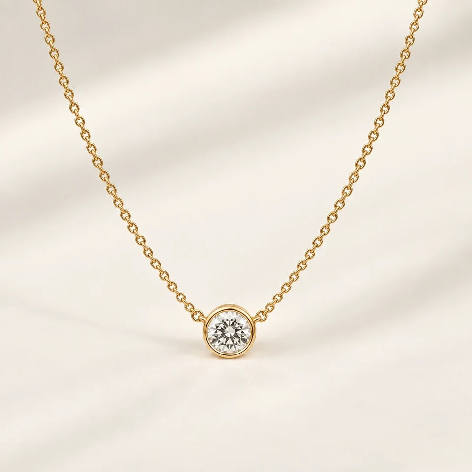 Bezel Solitaire Necklace — Lab-Grown Diamond design in a yellow-gold setting