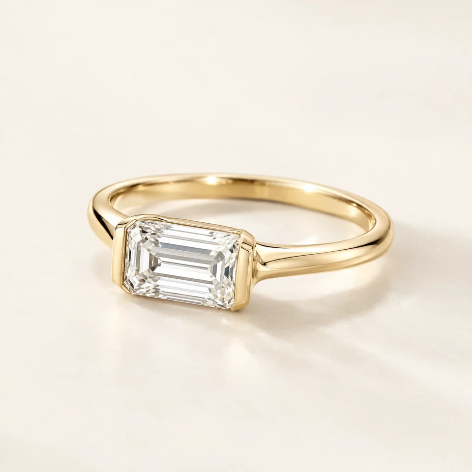 Emerald East-West Bezel — Lab-Grown Diamond design in a yellow-gold setting