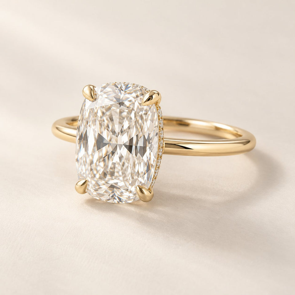 Elongated Cushion Hidden Halo Lab-Grown Diamond Ring