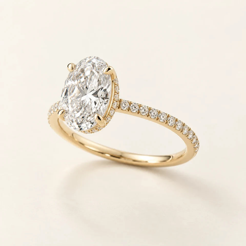Oval Hidden Halo Pavé — Lab-Grown Diamond design in a yellow-gold setting