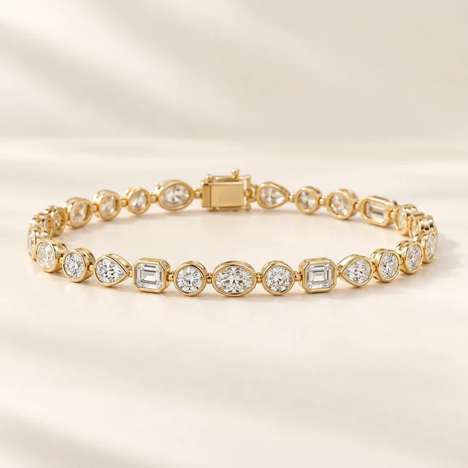 Multi-Shape Bezel Tennis Bracelet — Lab-Grown Diamond design in a yellow-gold setting